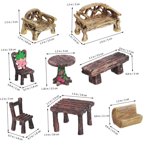 STOBAZA Set 10 Miniature Tavoli e Sedie in Resina per Decorazioni da Giardino e Casa