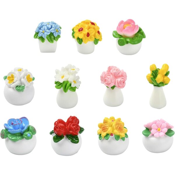 Mini-Blumen aus Harz für Heim-, Büro- und Puppendekorationen, 22 Stück