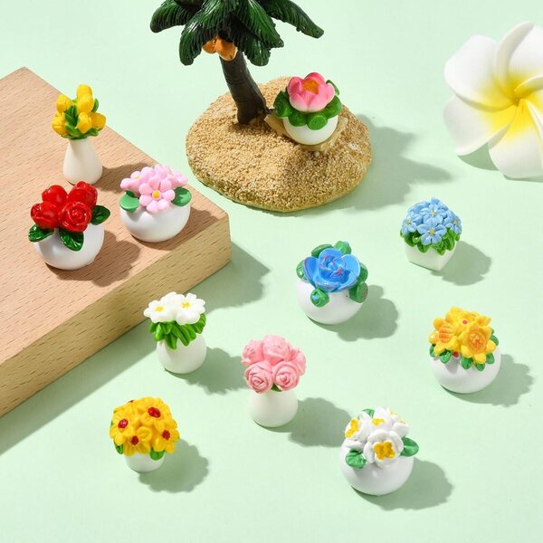 Mini-Blumen aus Harz für Heim-, Büro- und Puppendekorationen, 22 Stück