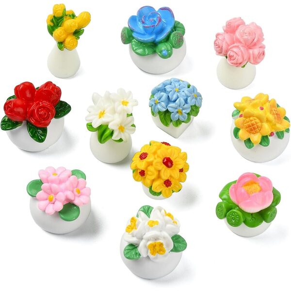 Mini-Blumen aus Harz für Heim-, Büro- und Puppendekorationen, 22 Stück