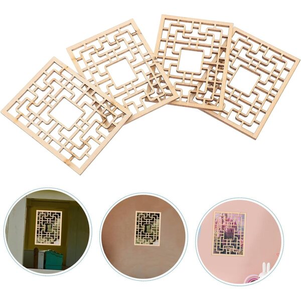 STOBAZA Set mit 4 Miniatur-Holzfenstern im chinesischen Design für Dekorationen und Modellbau