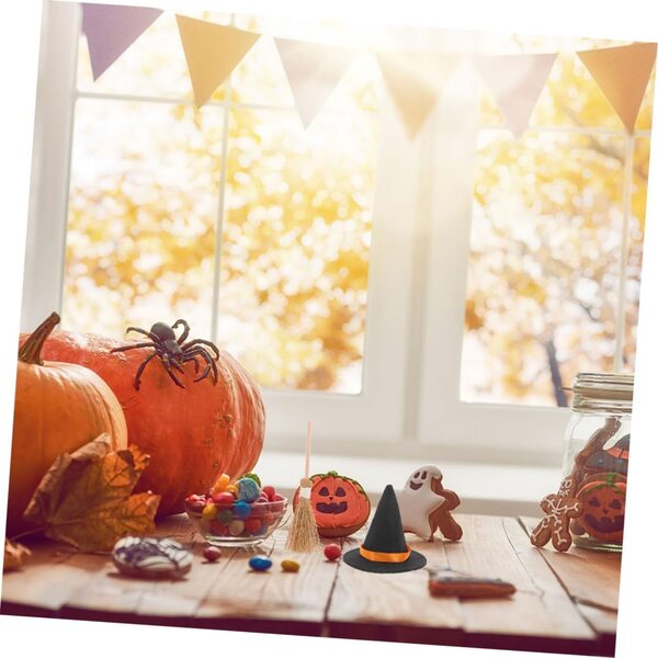 Miniatur-Hexenhüte und Besen-Set für Halloween-Dekorationen, 2-teilig