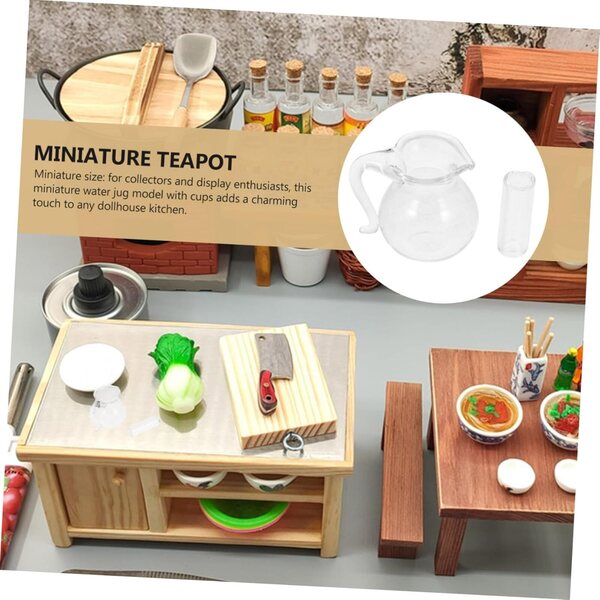 STOBAZA Miniatur-Wasserkocher und Glasbecher-Set für Puppenhaus