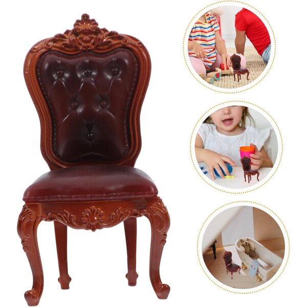 Miniatuur Vintage stoel voor poppenhuizen Victoriaanse stijl, donkerbruine kleur