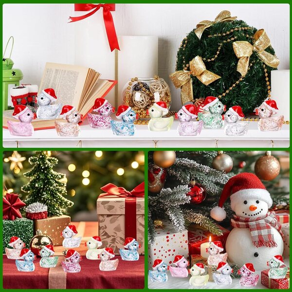 Mini-Weihnachtsenten mit glitzerndem Harz und rotem Hut, 80 dekorative Teile