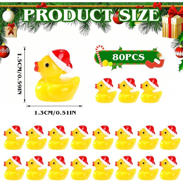 80 Mini-Enten aus Kunstharz mit Weihnachtsmütze für Weihnachtsdekorationen