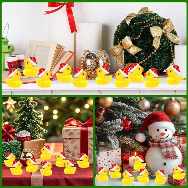 80 Mini-Enten aus Kunstharz mit Weihnachtsmütze für Weihnachtsdekorationen