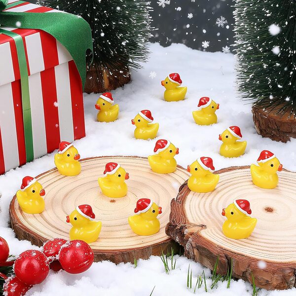 80 Mini-Enten aus Kunstharz mit Weihnachtsmütze für Weihnachtsdekorationen