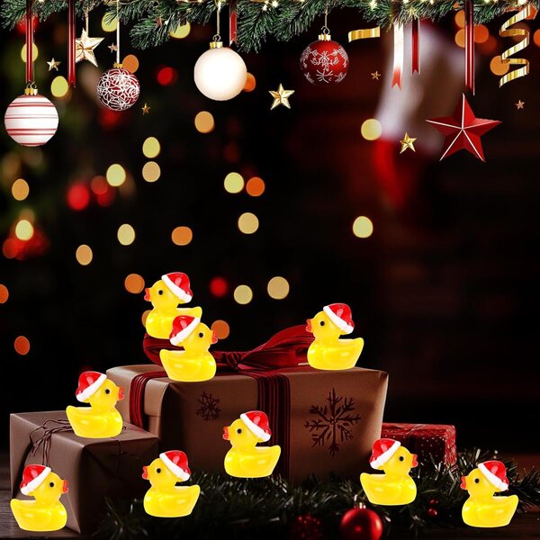 80 Mini-Enten aus Kunstharz mit Weihnachtsmütze für Weihnachtsdekorationen
