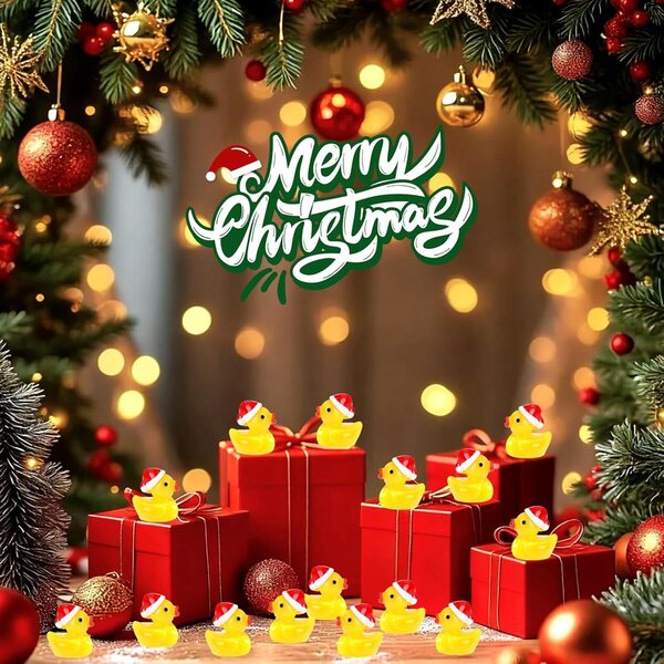 80 Mini-Enten aus Kunstharz mit Weihnachtsmütze für Weihnachtsdekorationen