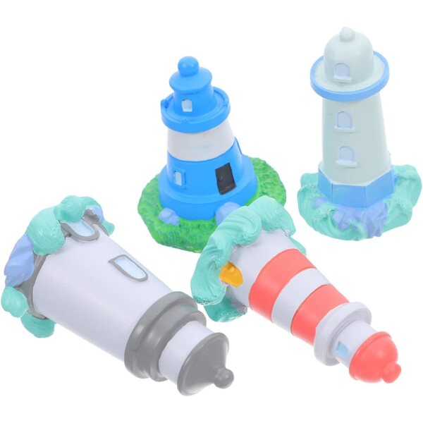 STOBAZA 4 mini figure di fari in resina - Decorazione da tavola nautica mediterranea