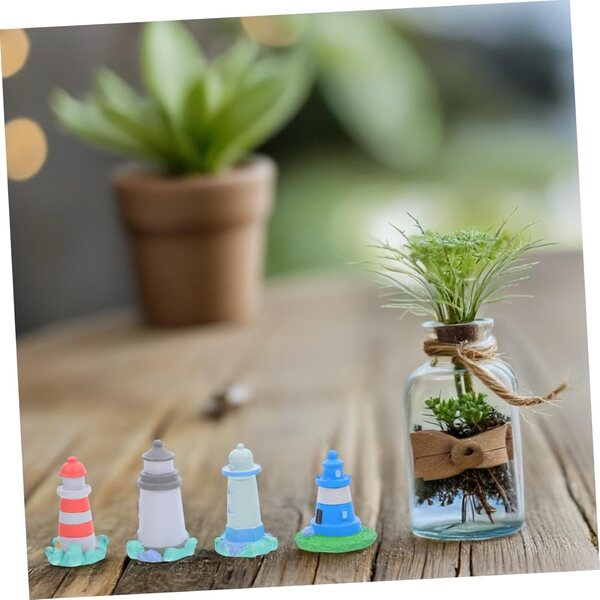 STOBAZA 4 mini figure di fari in resina - Decorazione da tavola nautica mediterranea