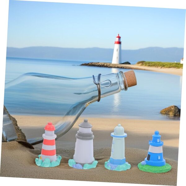 STOBAZA 4 mini figure di fari in resina - Decorazione da tavola nautica mediterranea