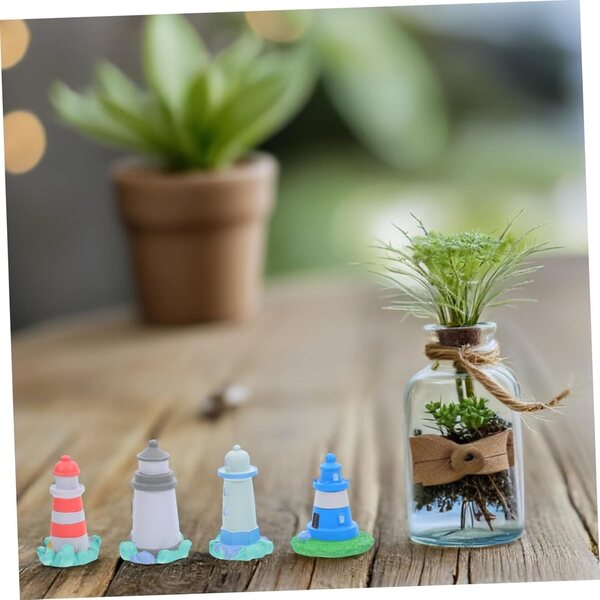 STOBAZA 4 mini figure di fari in resina - Decorazione da tavola nautica mediterranea