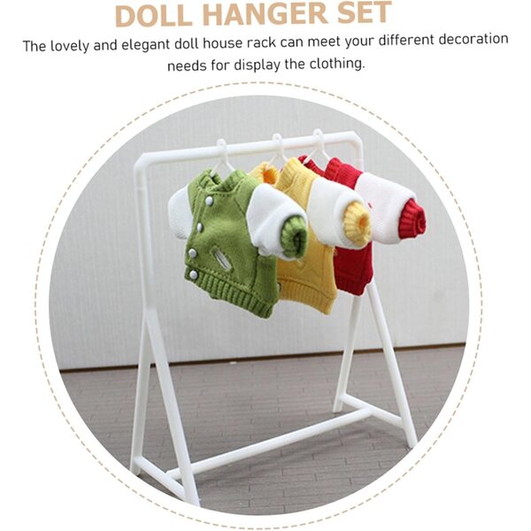 Organizer per Abiti Puppa 1:12 con 6 Mini Appendiabiti, Accessorio Realistico in Plastica