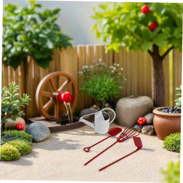 Miniature attrezzi da giardino in metallo per giardini di bambole e succulente, con annaffiatoio e set completo