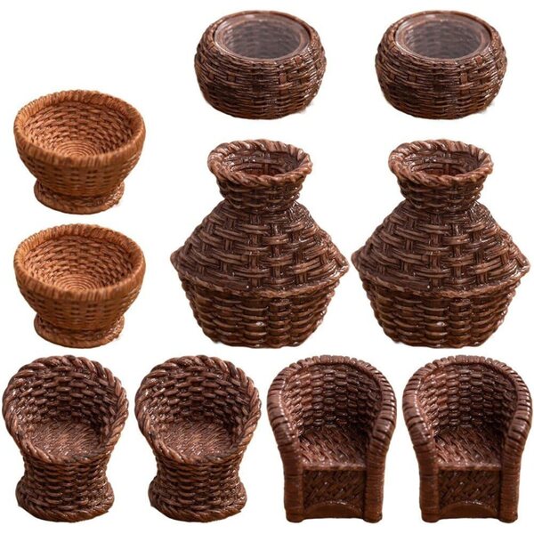 Set 10 Miniature Mobili in Resina per Diorami, Giardini delle Fate e casa delle bambole