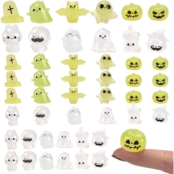 Set mit 48 Halloween-Miniaturen aus leuchtendem Harz für Puppenhäuser und Gärten