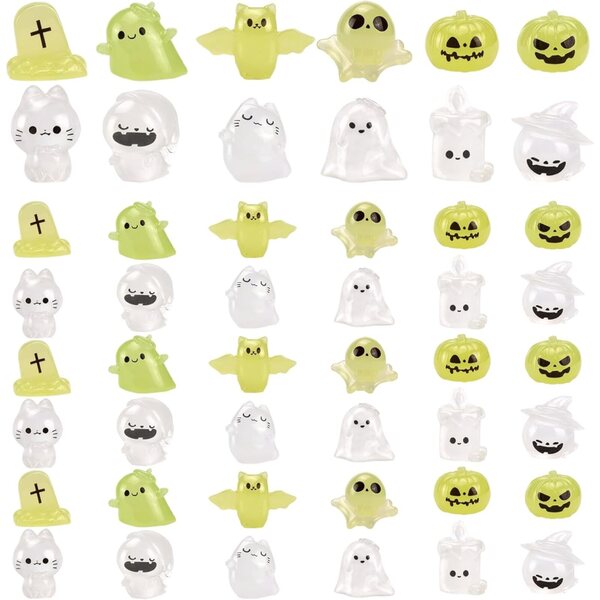 Set mit 48 Halloween-Miniaturen aus leuchtendem Harz für Puppenhäuser und Gärten