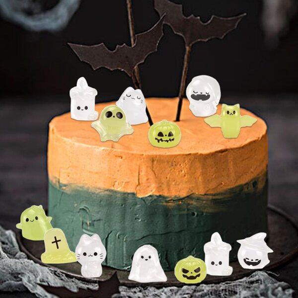 Set mit 48 Halloween-Miniaturen aus leuchtendem Harz für Puppenhäuser und Gärten