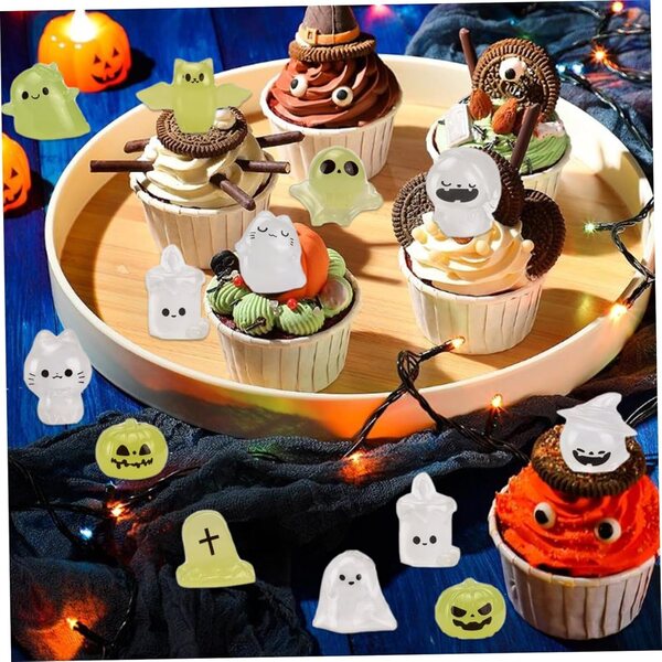Set mit 48 Halloween-Miniaturen aus leuchtendem Harz für Puppenhäuser und Gärten