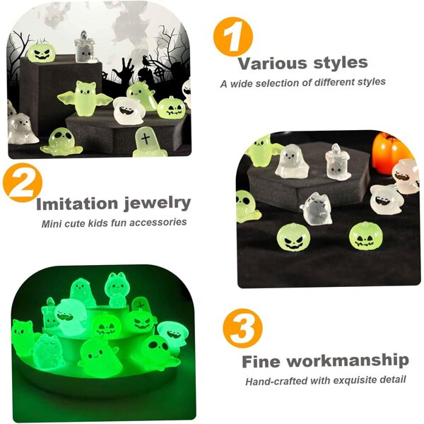 Set mit 48 Halloween-Miniaturen aus leuchtendem Harz für Puppenhäuser und Gärten