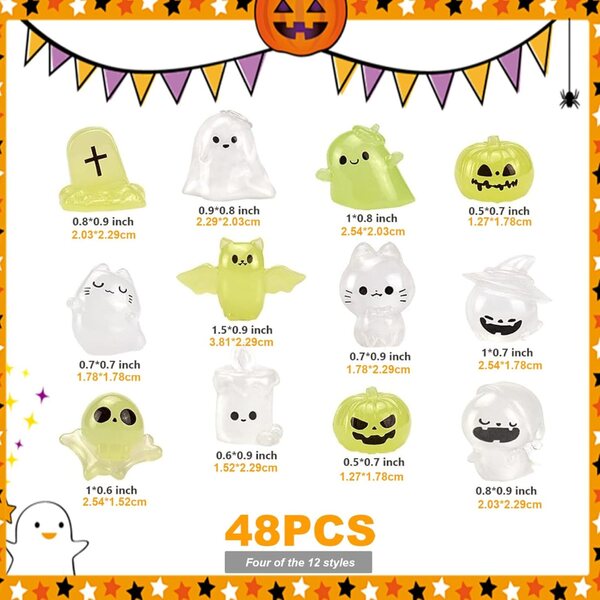 Set mit 48 Halloween-Miniaturen aus leuchtendem Harz für Puppenhäuser und Gärten