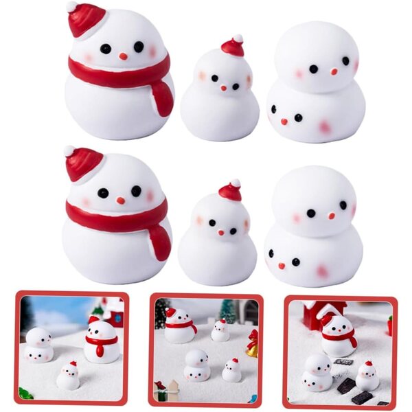 Confezione 6 Miniature Pupazzi di Neve in Resina per Decorazioni Natalizie