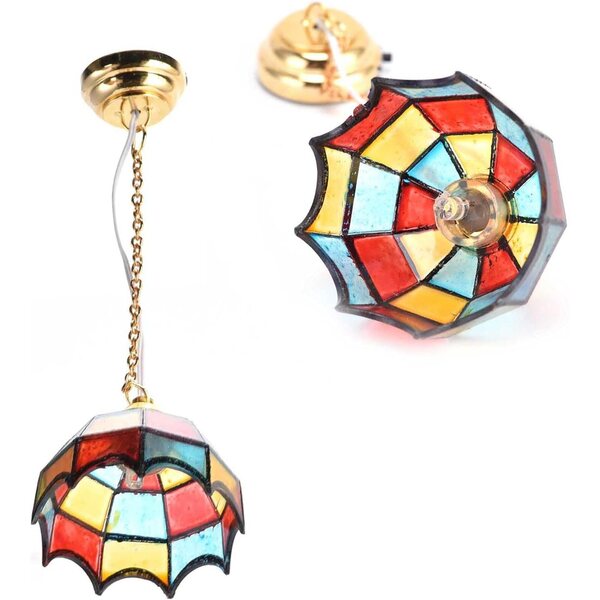 Lampadario LED Colorato per Casa delle Bambole 1:12 con Paralume Oro 24K