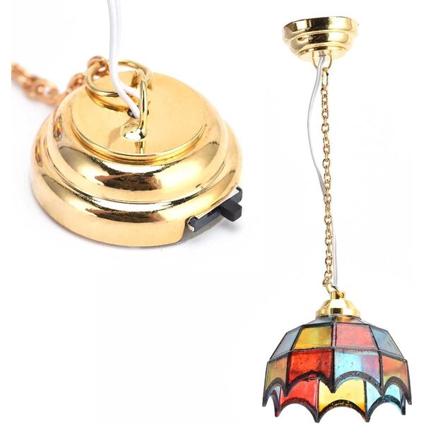 Lampadario LED Colorato per Casa delle Bambole 1:12 con Paralume Oro 24K