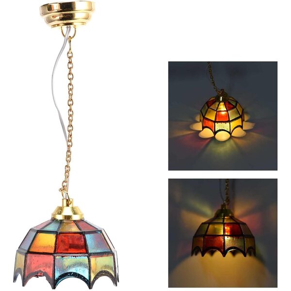 Lampadario LED Colorato per Casa delle Bambole 1:12 con Paralume Oro 24K