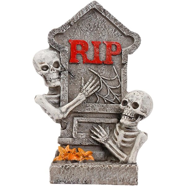 Miniatur-Grabstein Halloween aus Harz mit Totenkopf | Handgefertigte Horror-Dekoration