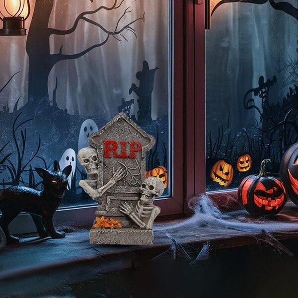 Miniatura Grabstone Halloween in Resina con Teschio | Decorazione Horror Artigianale