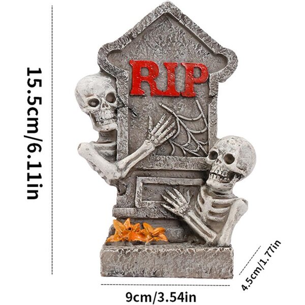 Miniatura Grabstone Halloween in Resina con Teschio | Decorazione Horror Artigianale