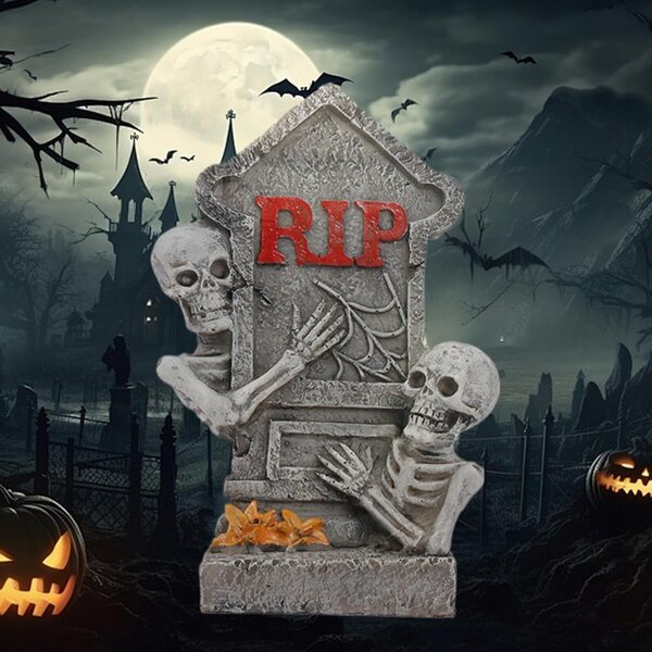 Miniatura Grabstone Halloween in Resina con Teschio | Decorazione Horror Artigianale