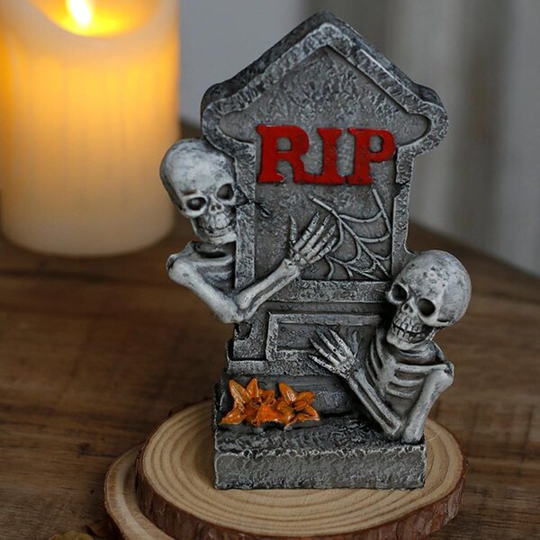 Miniatura Grabstone Halloween in Resina con Teschio | Decorazione Horror Artigianale