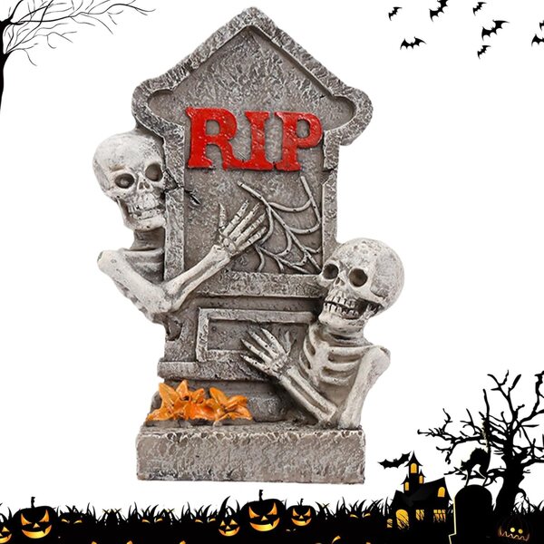 Miniatura Grabstone Halloween in Resina con Teschio | Decorazione Horror Artigianale