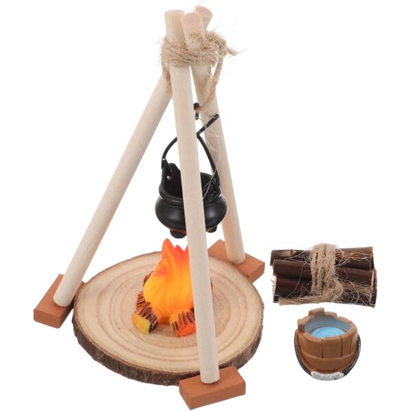 STOBAZA Miniatur-Lagerfeuer mit Hängetopf für Puppenhaus und Dekorationen