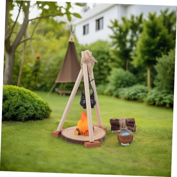 STOBAZA Miniatur-Lagerfeuer mit Hängetopf für Puppenhaus und Dekorationen