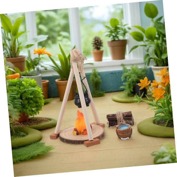 STOBAZA Miniatur-Lagerfeuer mit Hängetopf für Puppenhaus und Dekorationen