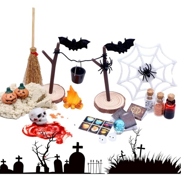 Set Miniature Halloween per Case delle Bambole 27 Pezzi - Accessori Grusesti in ABS