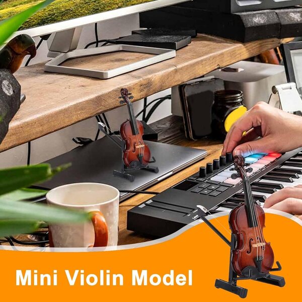 Miniatur-Geige aus Holz mit Ständer – dekoratives Modell für Zuhause und Büro