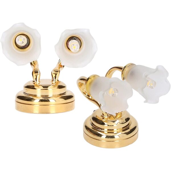 Lampada da Parete Miniatura 1:12 LED Casa delle Bambole Doppia Testa Metallo e Vetro
