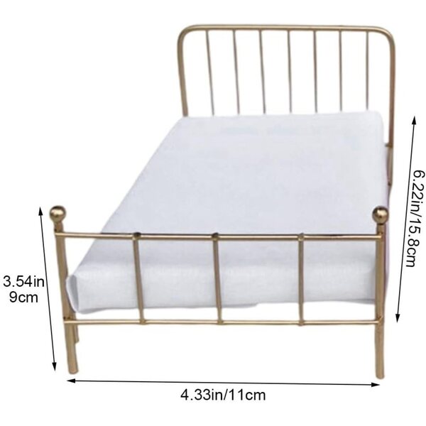 1:12 Metallbett für Puppenhaus, Mini-Einzelbett für Puppen, Schlafzimmerzubehör