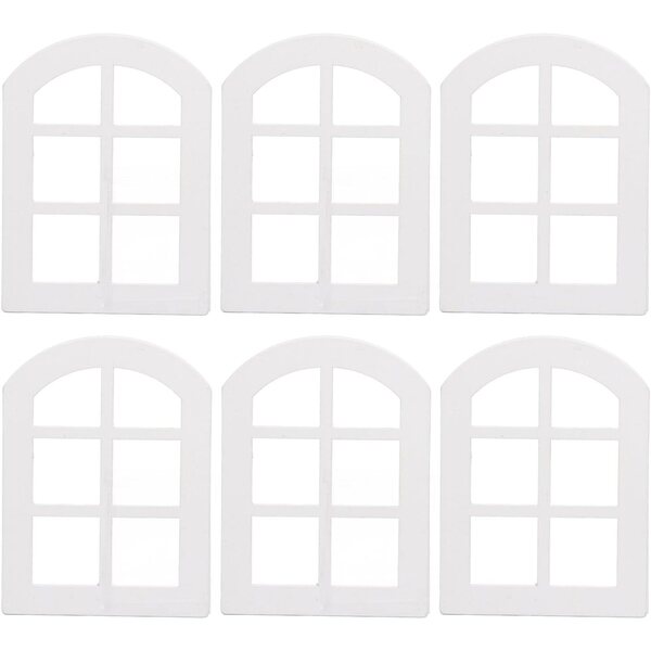 Miniatur-Bogenfenster aus weißem Holz für Häuser 1:12 – Set mit 6 Stück