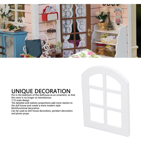 Miniatur-Bogenfenster aus weißem Holz für Häuser 1:12 – Set mit 6 Stück