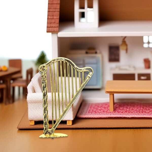 Set di 5 Piccole Arpe Miniatura 1:12 per Decorazioni Natalizie e Collezionismo