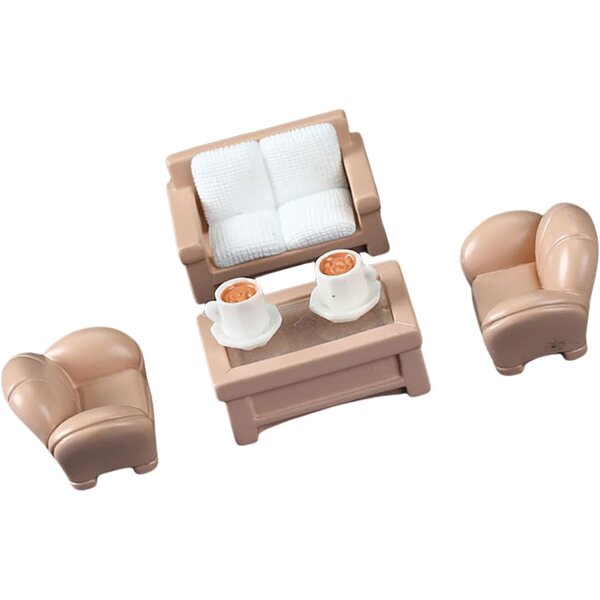 Miniatur-Holzmöbelset für 1/12 Puppenhaus: Sofa, Tisch, Stühle und Zubehör