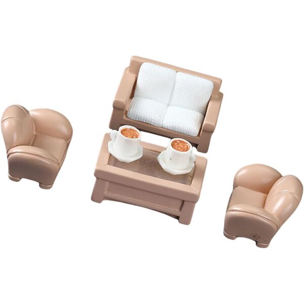 Miniatur-Holzmöbelset für 1/12 Puppenhaus: Sofa, Tisch, Stühle und Zubehör