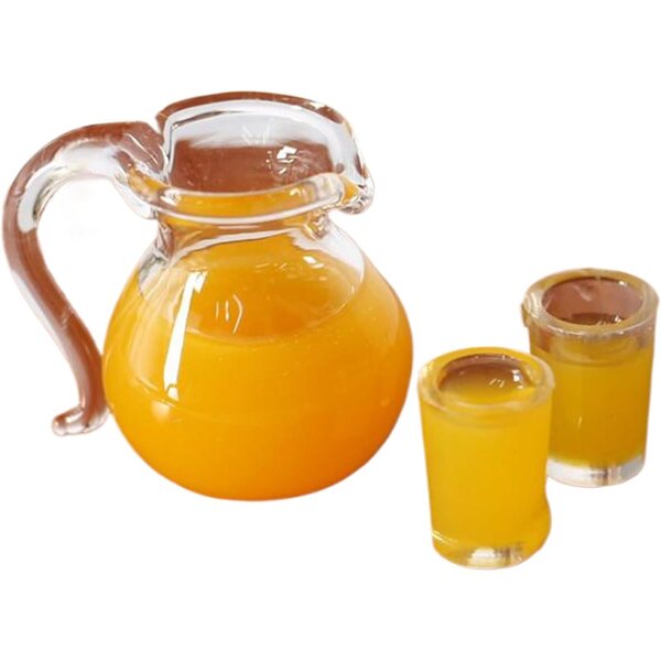 Miniatura Caraffa e 2 Bicchieri di Succo d'Arancia per Casa delle Bambole 1/12